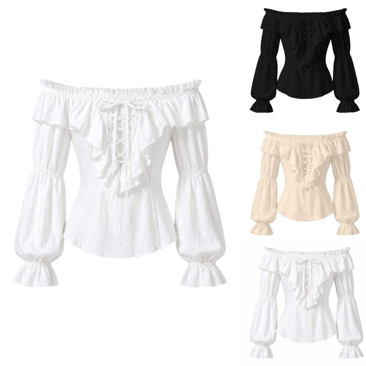 Costumes - Blusa de Pirata Feminina, Traje Camponês