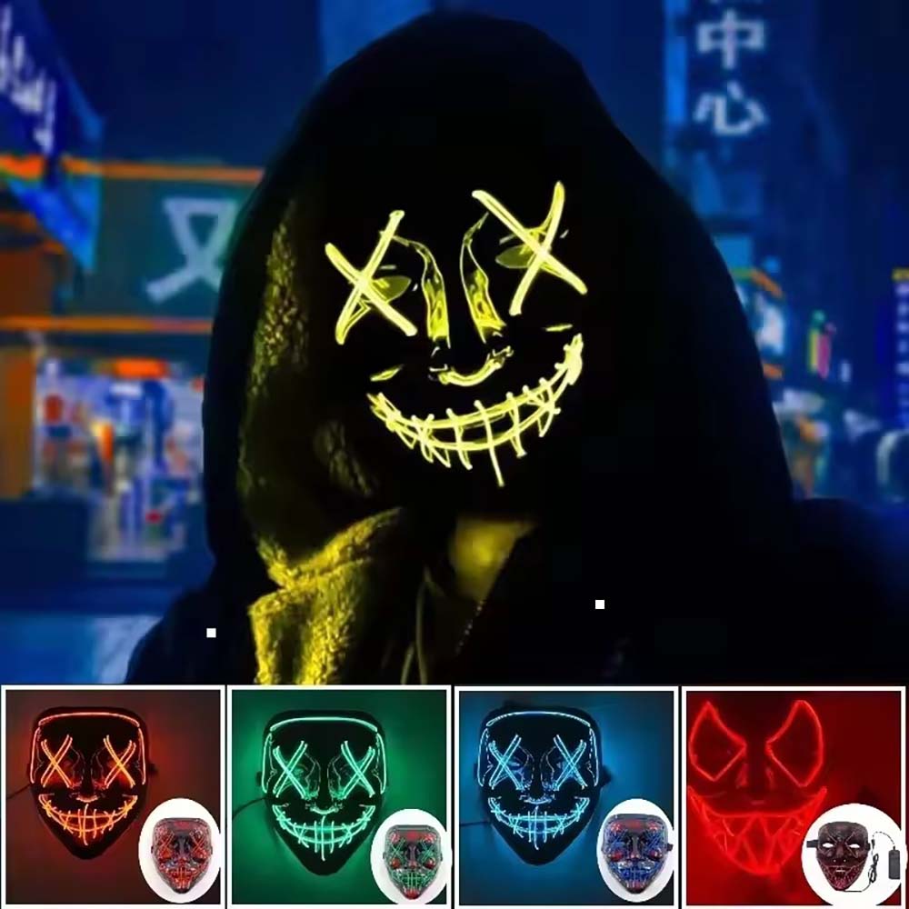 Led Purge Mask Halloween - Máscara Neon LED Sem Fio que