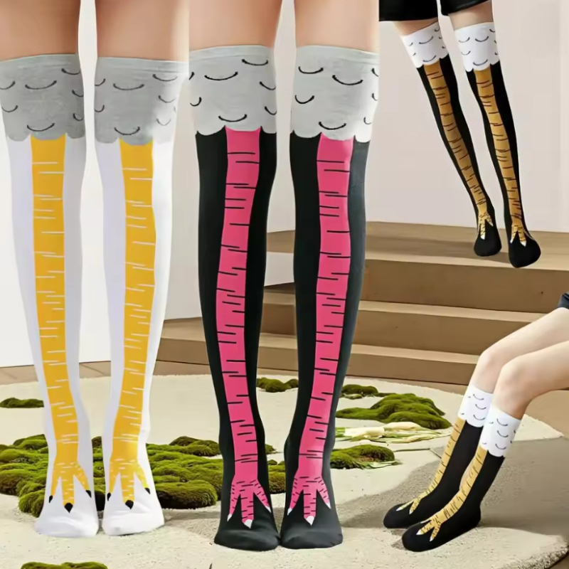 Funny Chicken Leg Socks - Novas Meias Femininas até o Joelho,