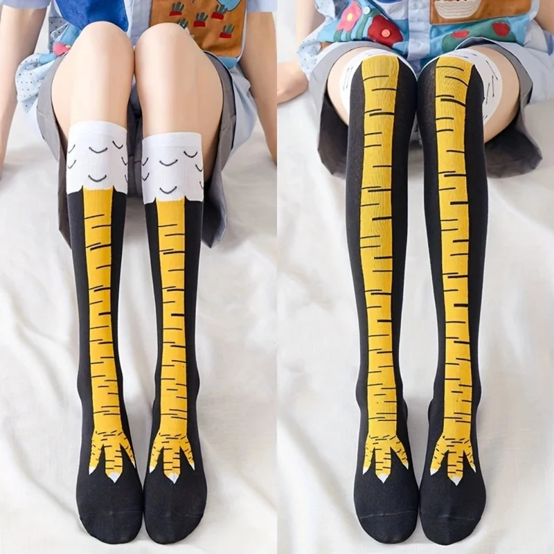Funny Chicken Leg Socks - 1/2 pares de Meias Longas Femininas