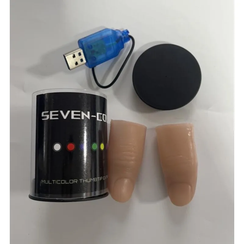 Thumb Tip Magic Trick Set - Sete cores led luz polegar dicas