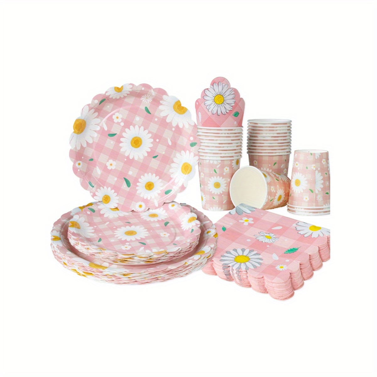 Party Supplies - Conjunto de Utensílios Descartáveis Pink Daisy