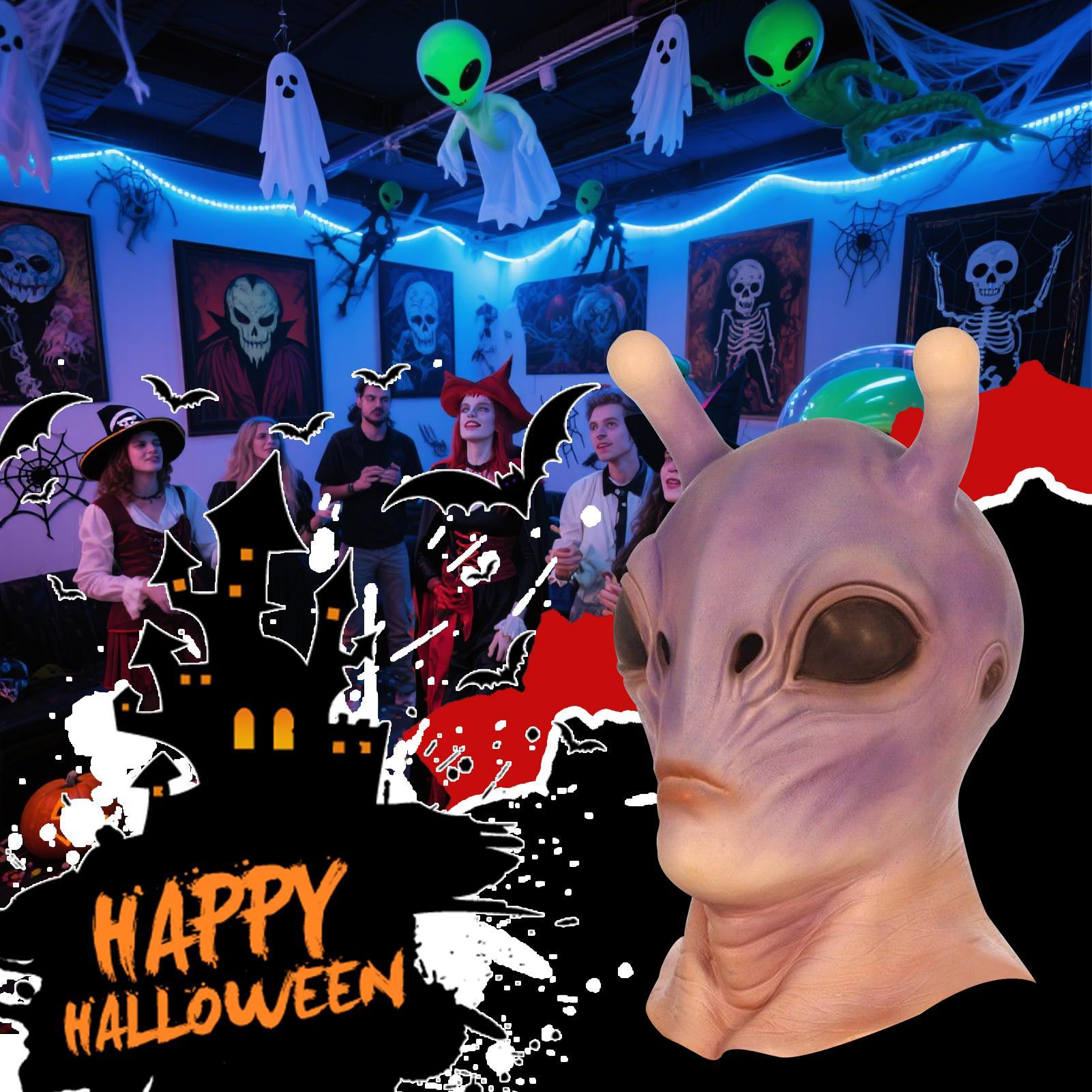 Latex Alien Mask Realistic - Cabeça cheia realista halloween alienígena máscara